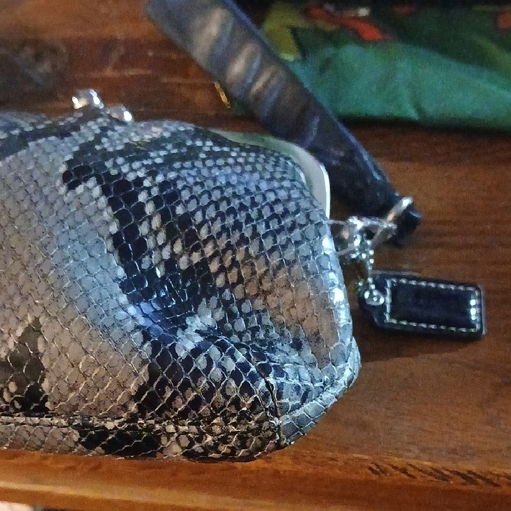 Coach Python Snakeskin Embossed Kisslock Wristlet… - image 3
